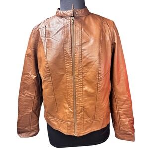 AVA & VIV Faux‎ Leather Moto Jacket Brown Plus Size 1X Biker Style Chic Vegan
